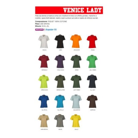 Polo VENICE LADY sfiancata da donna a manica corta con 4 bottoni in tinta effetto perlato