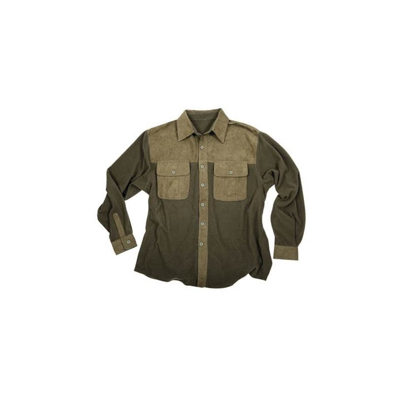 Camicia in morbido e caldo pile con chiusura centrale con bottoni e patta in velluto