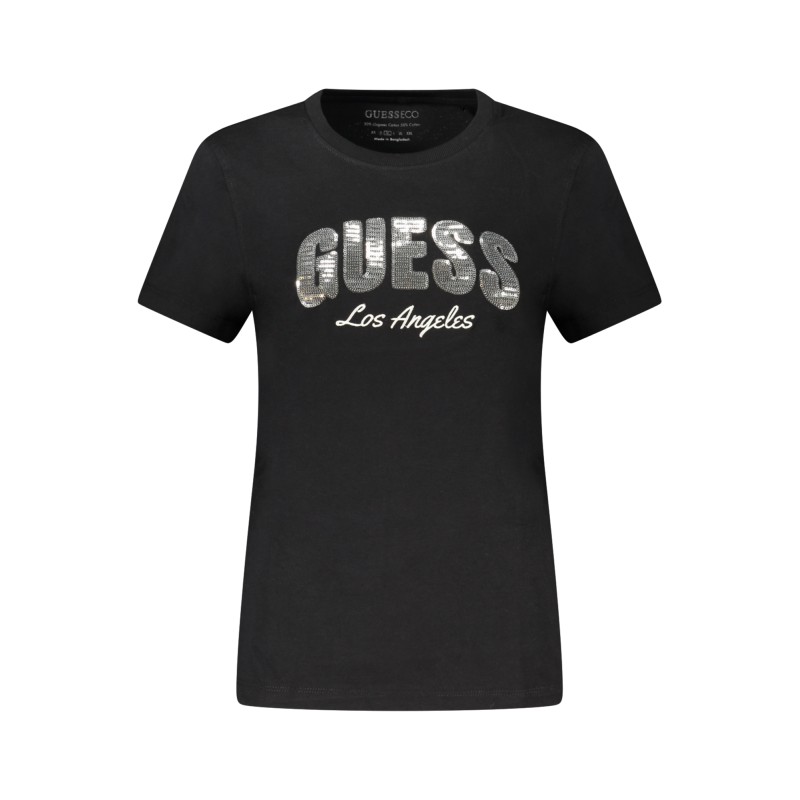 GUESS JEANS T-SHIRT MANICHE CORTE DONNA NERO