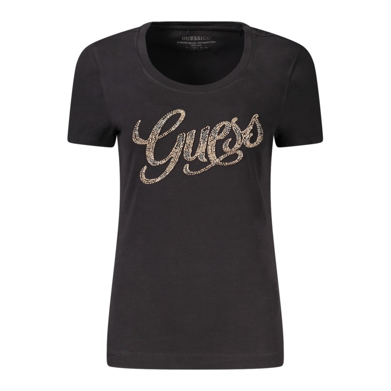 GUESS JEANS T-SHIRT MANICHE CORTE DONNA NERO