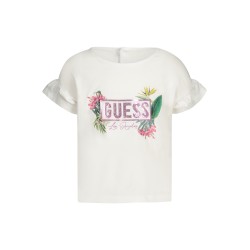 GUESS JEANS T-SHIRT MANICHE CORTE BAMBINA BIANCO