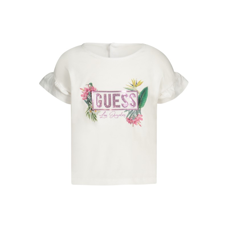 GUESS JEANS T-SHIRT MANICHE CORTE BAMBINA BIANCO