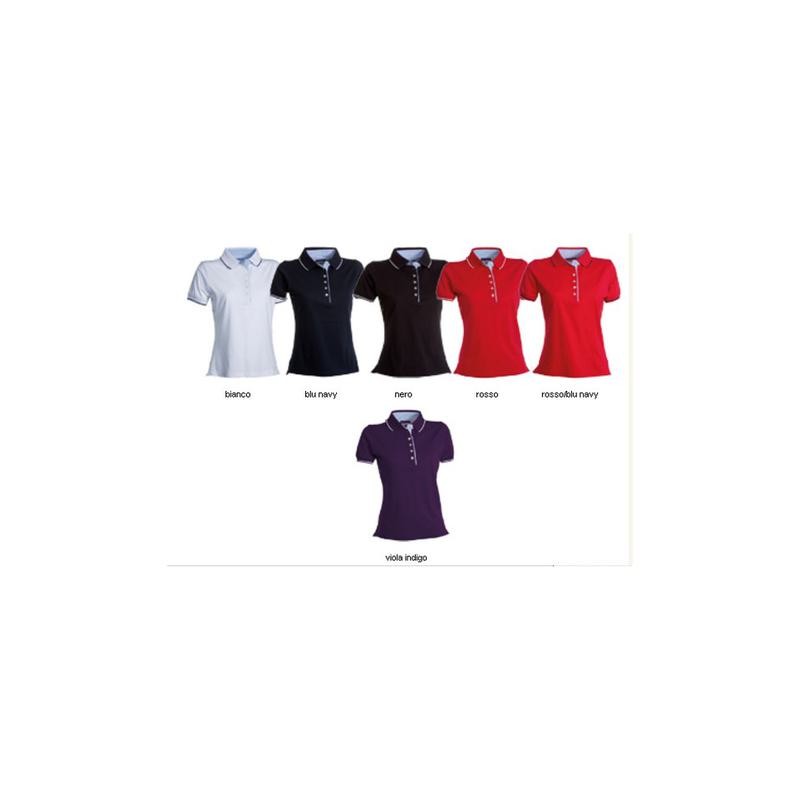 Polo LEEDS donna sfiancata a manica corta a sei bottoni bianchi con interno collo