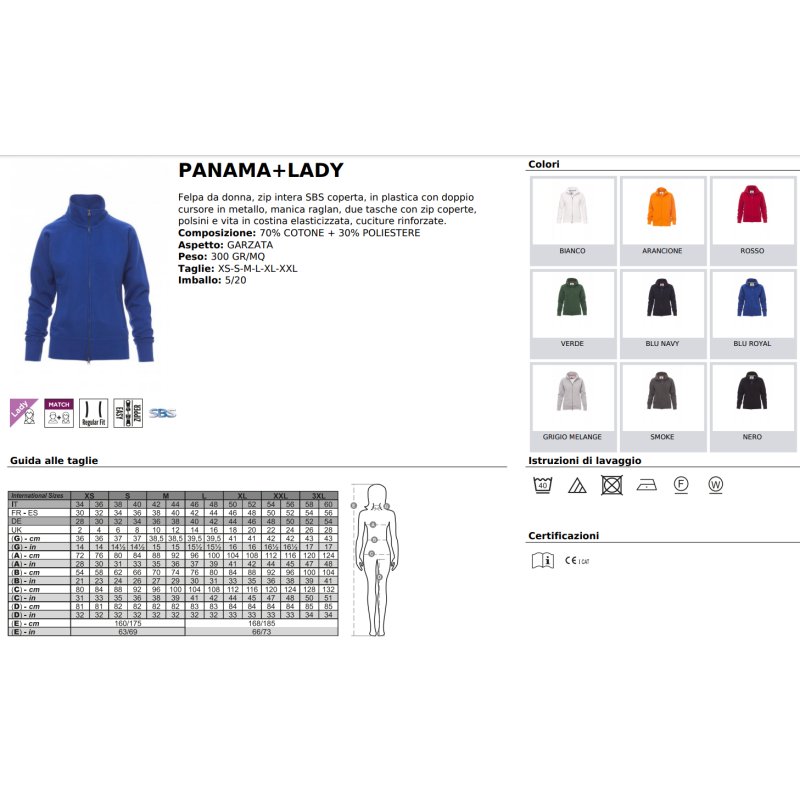 felpa panama + lady donna, zip intera sbs coperta