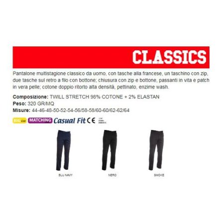 pantalone classics multistagione classico da uomo