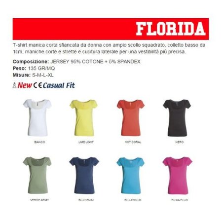 t-shirt florida donna manica corta sfiancata e ampio collo squadrato