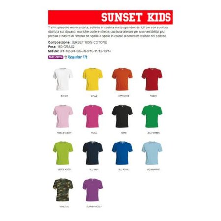 t-shirt sunset kids girocollo manica corta