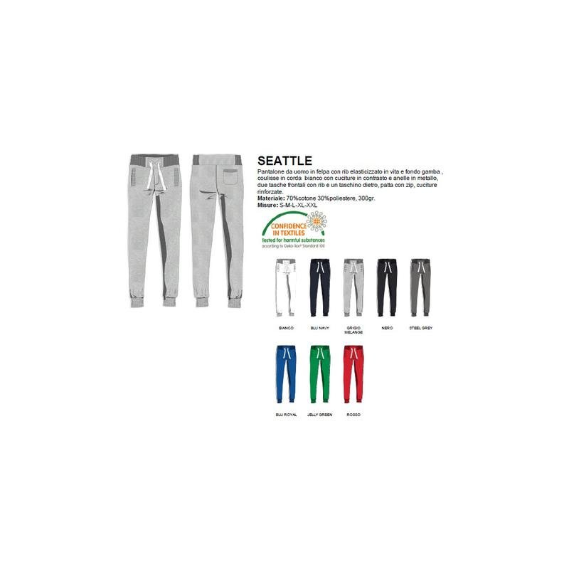 pantalone seattle uomo in felpa, rib elasticizzato in vita e a fondo gamba