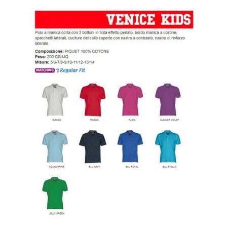 polo venice kids bambino a manica corta con 3 bottoni in tinta effetto perlato