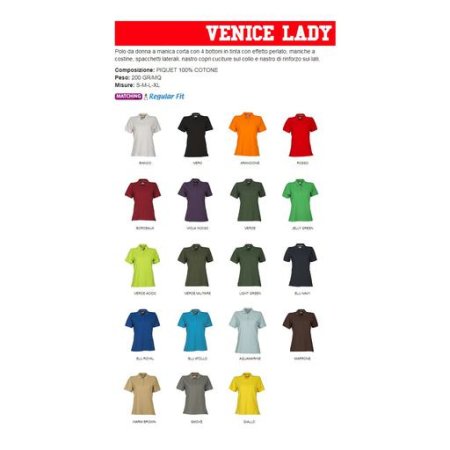 polo venice lady sfiancata da donna a manica corta con 4 bottoni in tinta effetto perlato