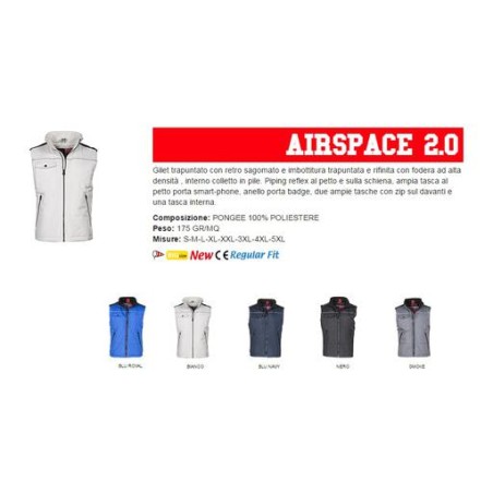 Gilet AIRSPACE 2.0 unisex, zip 8mm in plastica con cursore in metallo