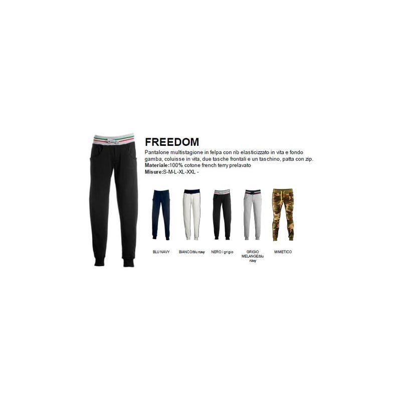 Pantalone FREEDOM uomo in felpa, rib elasticizzato in vita e a fondo gamba