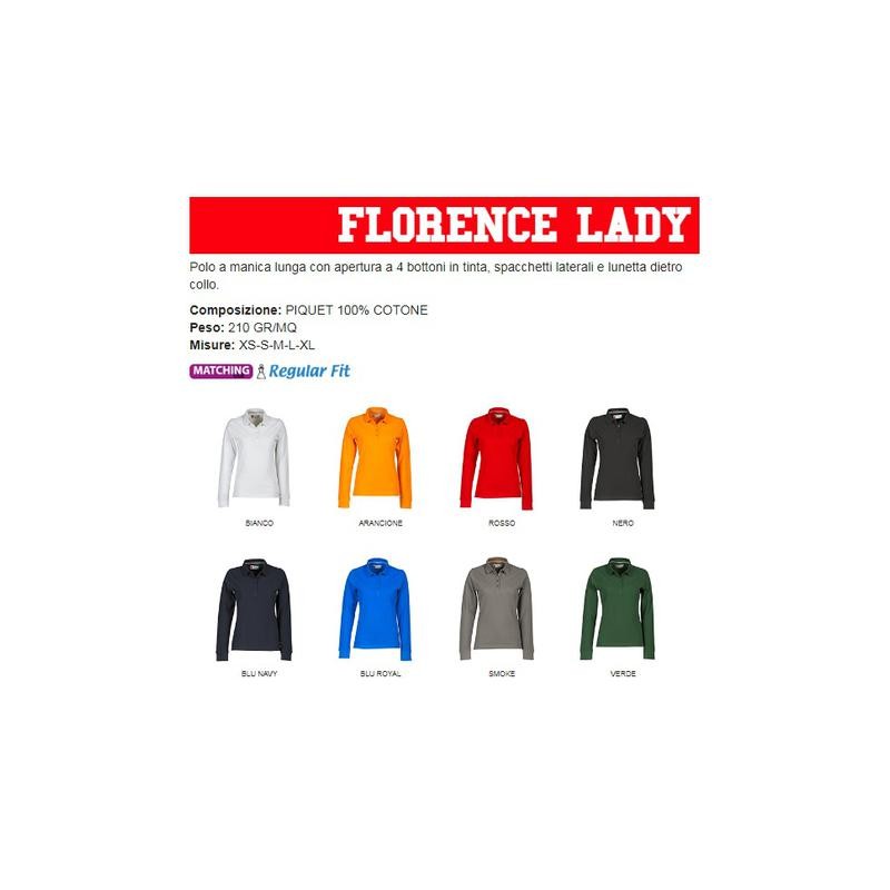 Polo FLORENCE LADY sfiancata da donna manica lunga con 4 bottoni in tinta effetto perlato