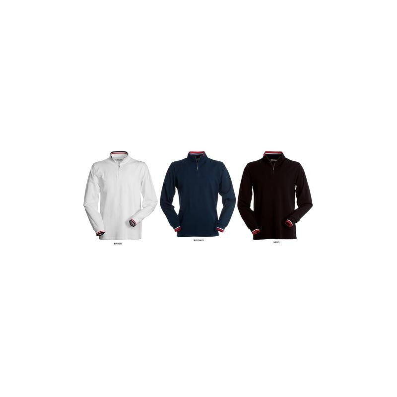 Polo PRIVE manica lunga a mezza zip in metallo con colletto slanciato