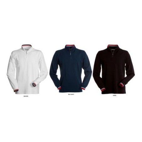 Polo PRIVE manica lunga a mezza zip in metallo con colletto slanciato