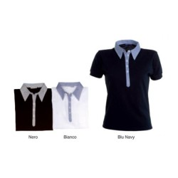 Polo SPIRIT sfiancata da donna a manica corta con colletto e cannoncino a 5 bottoni a camicia finemente rigato bicolore
