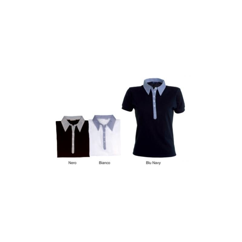 Polo SPIRIT sfiancata da donna a manica corta con colletto e cannoncino a 5 bottoni a camicia finemente rigato bicolore