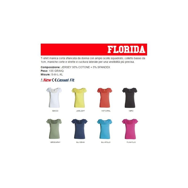 T-Shirt FLORIDA donna manica corta sfiancata e ampio collo squadrato