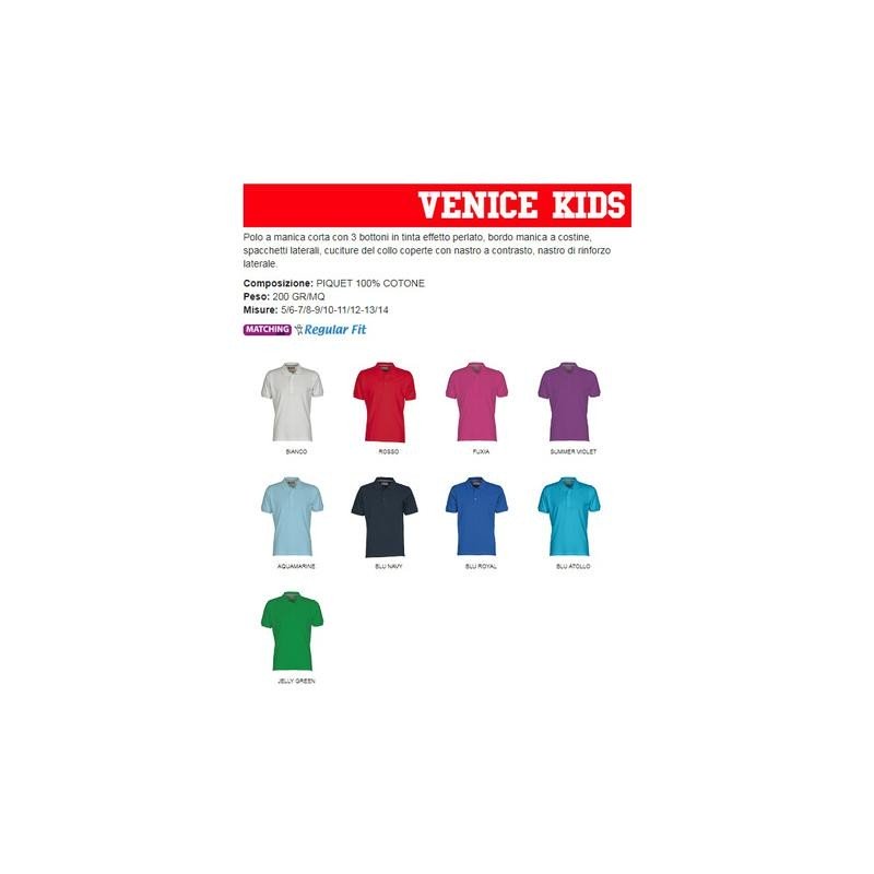 Polo VENICE KIDS bambino a manica corta con 3 bottoni in tinta effetto perlato