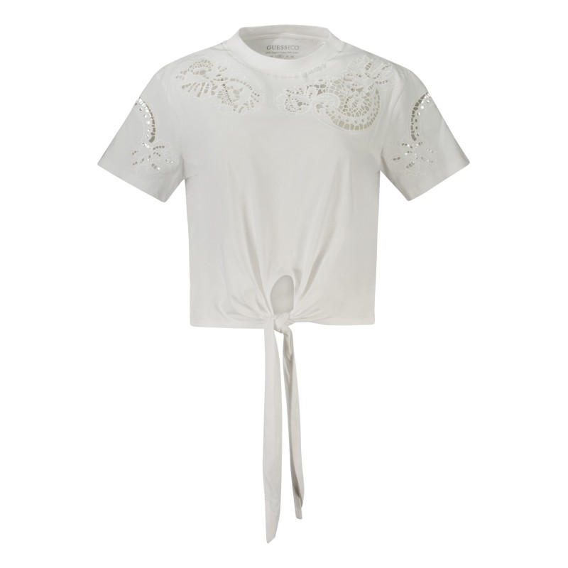 GUESS JEANS T-SHIRT MANICHE CORTE DONNA BIANCO GUESS JEANS T-SHIRT MANICHE CORTE DONNA BIANCO
