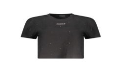 GUESS JEANS T-SHIRT MANICHE CORTE DONNA NERO
