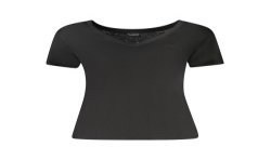 GUESS JEANS T-SHIRT MANICHE CORTE DONNA NERO