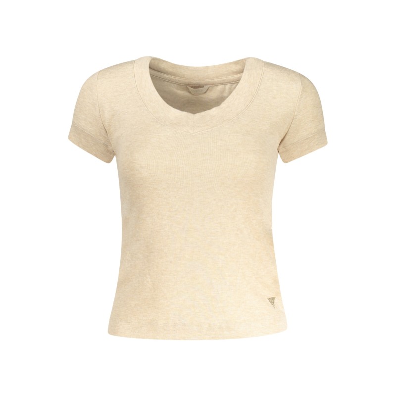 GUESS JEANS T-SHIRT MANICHE CORTE DONNA BEIGE GUESS JEANS T-SHIRT MANICHE CORTE DONNA BEIGE
