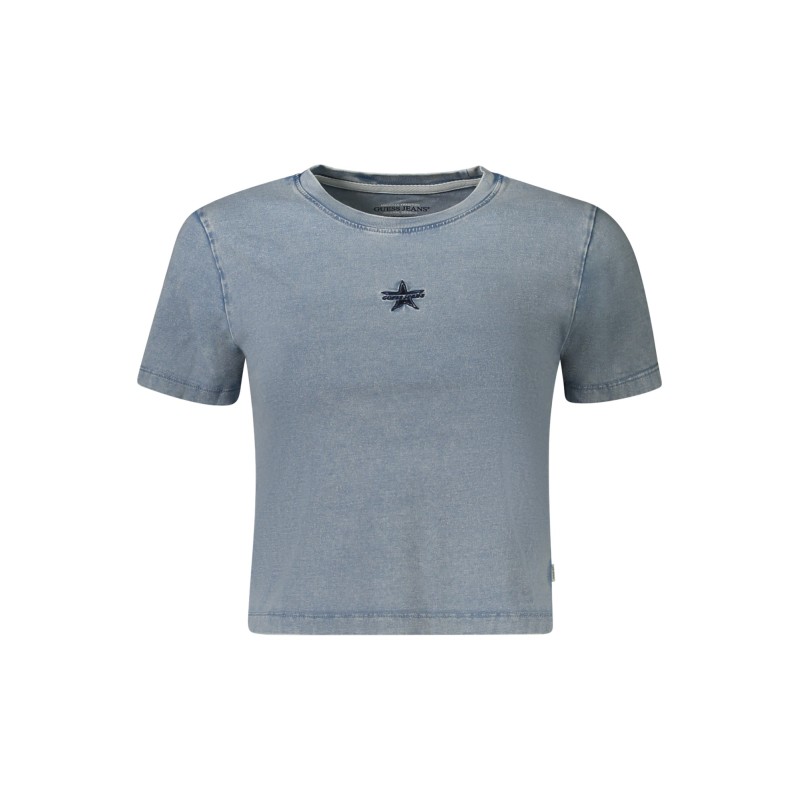 GUESS JEANS T-SHIRT MANICHE CORTE DONNA AZZURRO GUESS JEANS T-SHIRT MANICHE CORTE DONNA AZZURRO