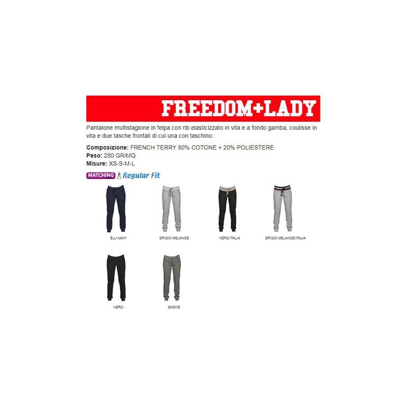 pantalone freedom lady donna in felpa, rib elasticizzato in vita e a fondo gamba pantalone freedom lady donna in felpa, rib elasticizzato in vita e a fondo gamba