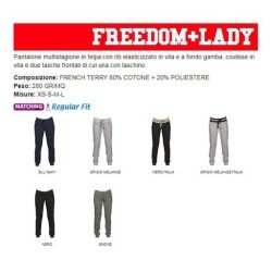 Pantalone FREEDOM LADY donna in felpa, rib elasticizzato in vita e a fondo gamba