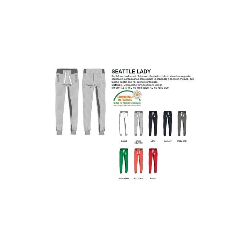Pantalone SEATTLE LADY donna in felpa, rib elasticizzato in vita e a fondo gamba
