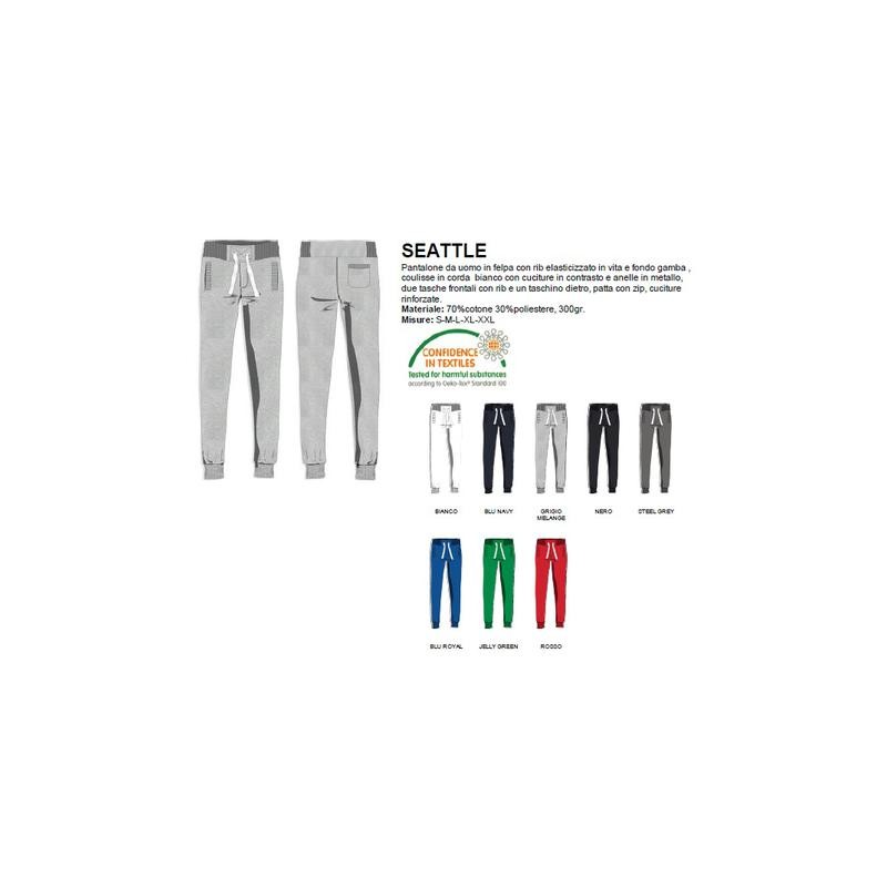 Pantalone SEATTLE uomo in felpa, rib elasticizzato in vita e a fondo gamba