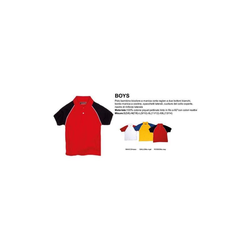 Polo BOYS bambino bicolore a manica corta raglan a due bottoni bianchi