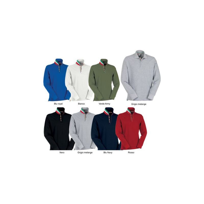 Polo LONG NATION uomo manica lunga a tre bottoni in tinta ad effetto perlato