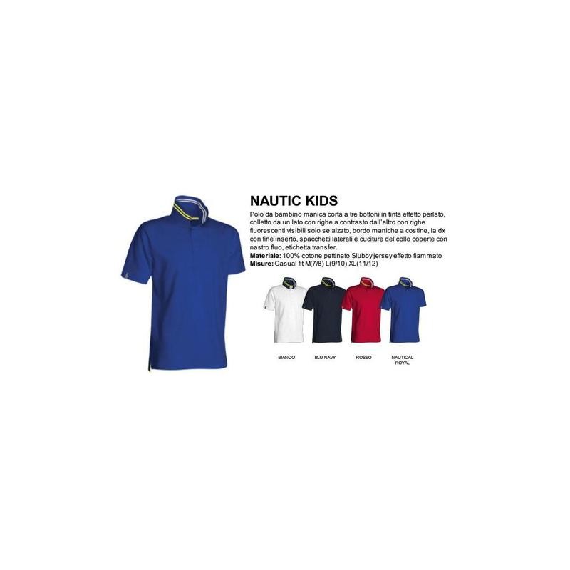 Polo NAUTIC KIDS da bambino manica corta a tre bottoni in tinta effetto perlato