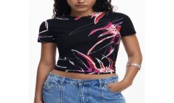 DESIGUAL T-SHIRT MANICHE CORTE DONNA NERO