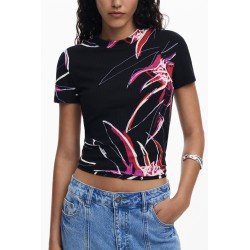 DESIGUAL T-SHIRT MANICHE CORTE DONNA NERO