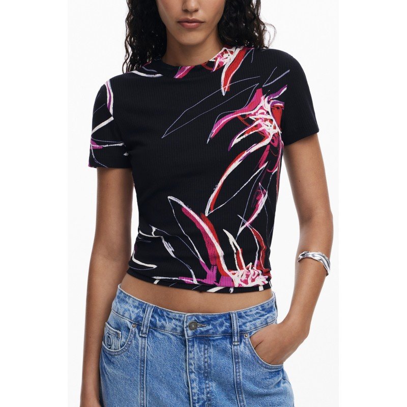 DESIGUAL T-SHIRT MANICHE CORTE DONNA NERO