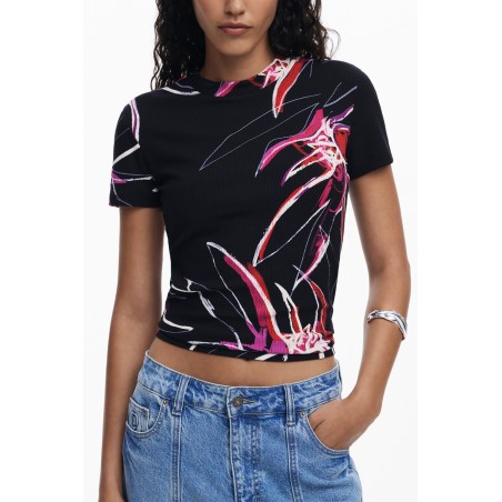 DESIGUAL T-SHIRT MANICHE CORTE DONNA NERO