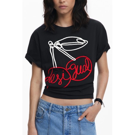 DESIGUAL T-SHIRT MANICHE CORTE DONNA NERO