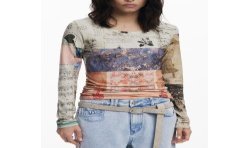 DESIGUAL T-SHIRT MANICHE LUNGHE DONNA BEIGE