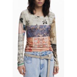 DESIGUAL T-SHIRT MANICHE LUNGHE DONNA BEIGE