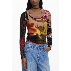 DESIGUAL T-SHIRT MANICHE LUNGHE DONNA MARRONE