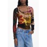 DESIGUAL T-SHIRT MANICHE LUNGHE DONNA MARRONE