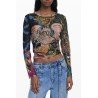 DESIGUAL T-SHIRT MANICHE LUNGHE DONNA NERO