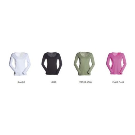 T-shirt sfiancata da donna manica lunga con girocollo ampio