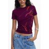 DESIGUAL T-SHIRT MANICHE CORTE DONNA VIOLA