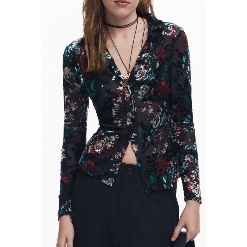 DESIGUAL CAMICIA MANICHE LUNGHE DONNA NERO