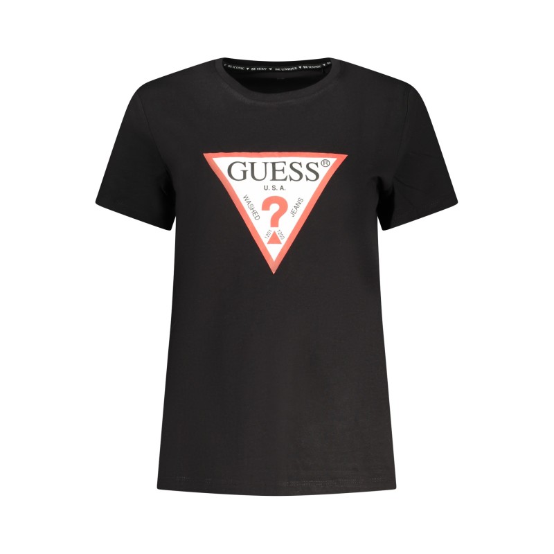 GUESS JEANS T-SHIRT MANICHE CORTE DONNA NERO